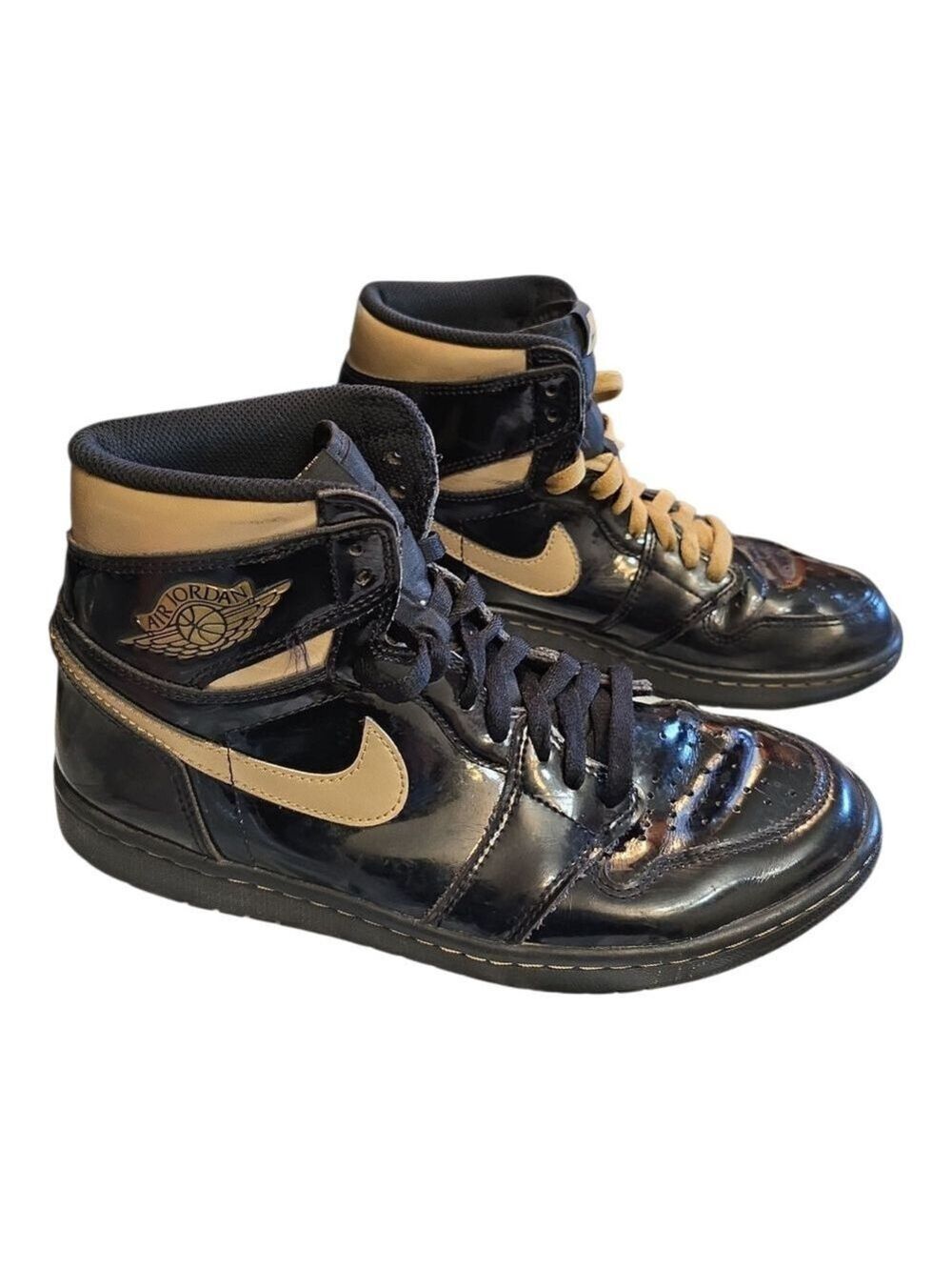 Nike Air Jordan 1 High Patent Black Gold Sneakers - Picture 3 of 9